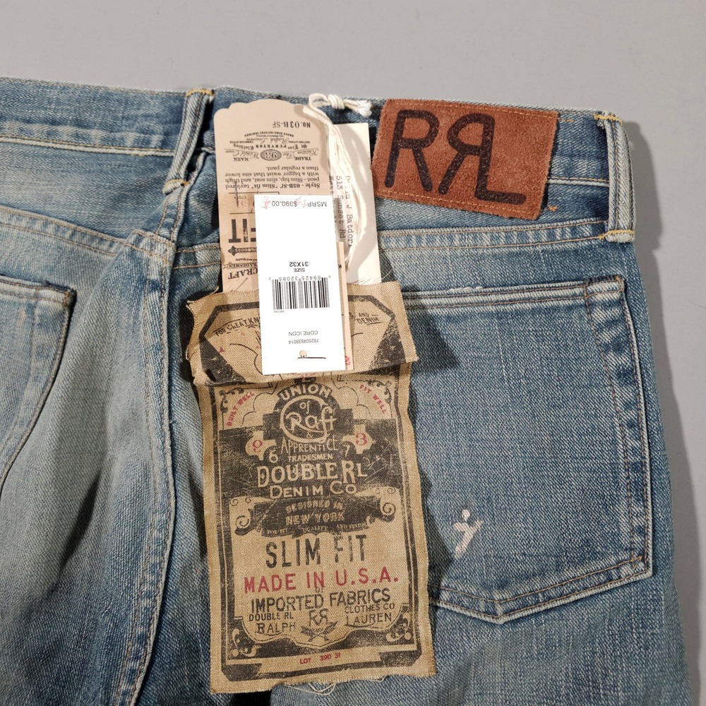 Double RL RRL Slim Fit Jeans Mens 32x32 Blue Japanese Selvedge Denim Made in USA - Picture 11 of 12
